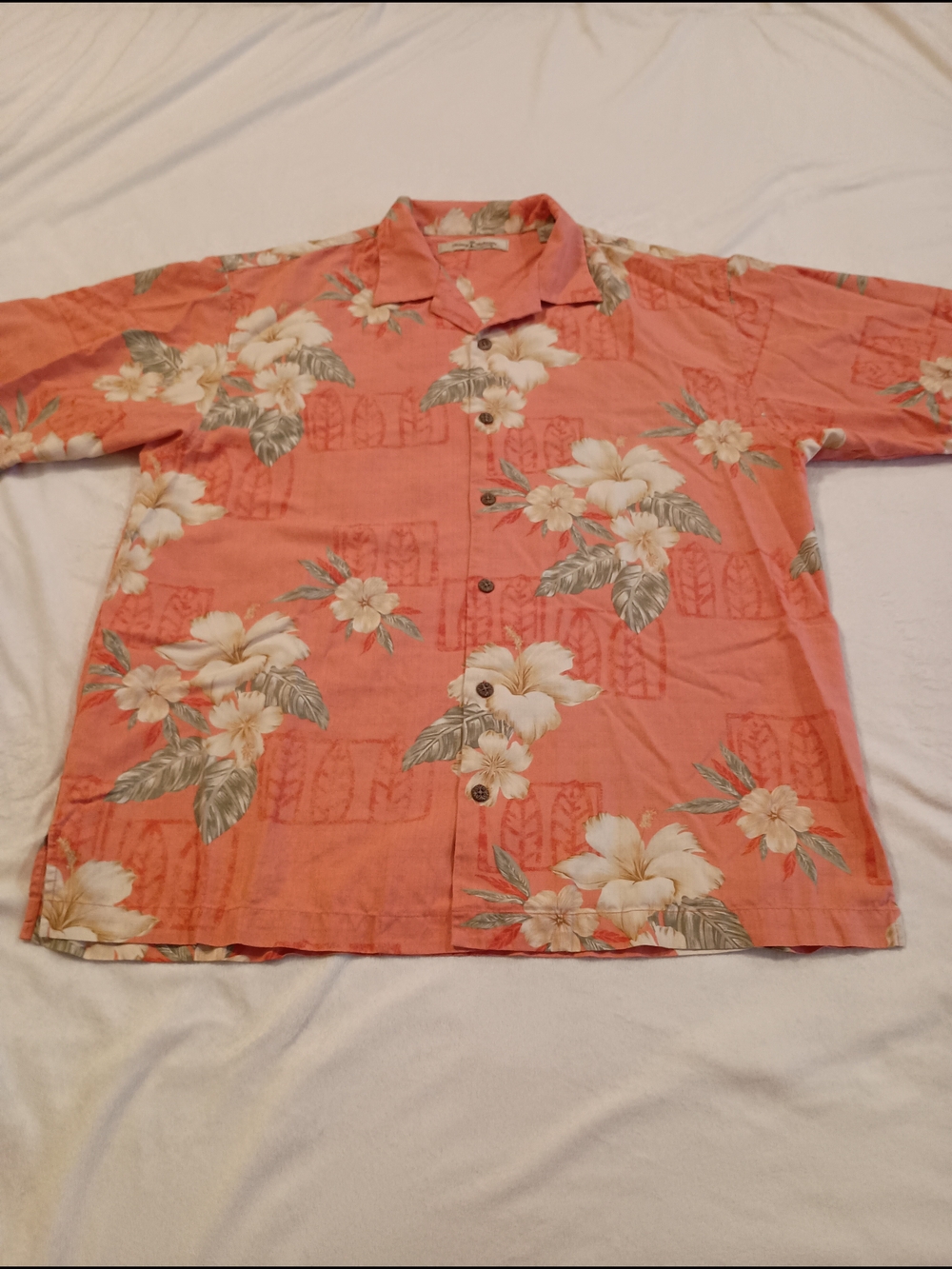 Tommy Bahama 100% Silk Coral Floral Aloha Hawaiian Camp Shirt Men's Size Large